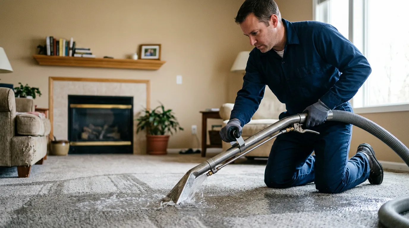 Water damage restoration technician working near Benton, WI